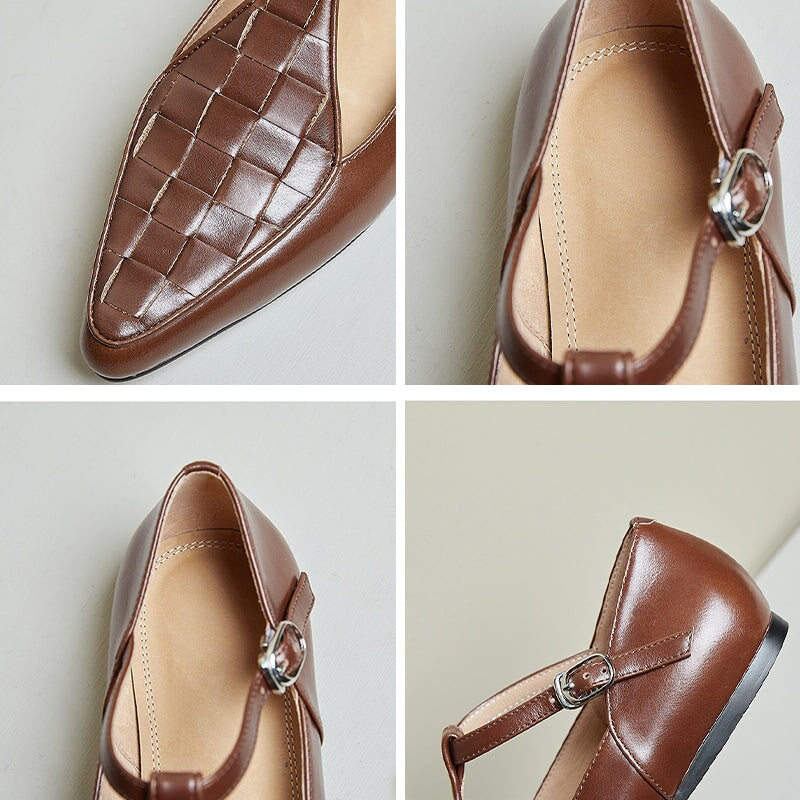 Woven Gladiator Sandals T Strap Mary Jane Flats Point Toe Maxct