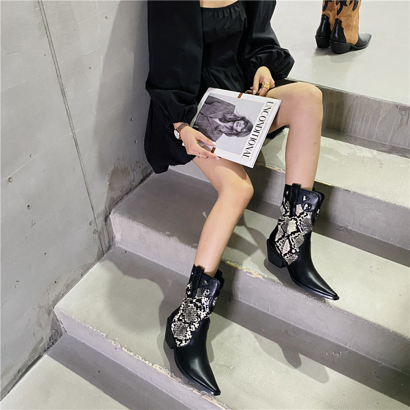 Totem Cowboy Boots Pointed Toe Motorcycle Boots Maxct