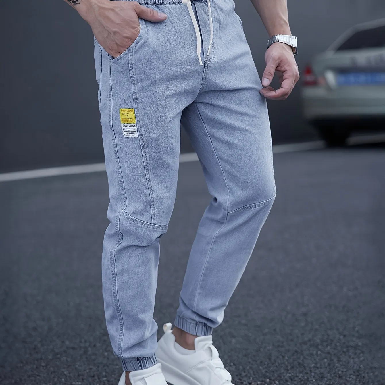 Men's Drawstring-Waist Tapered Denim Joggers