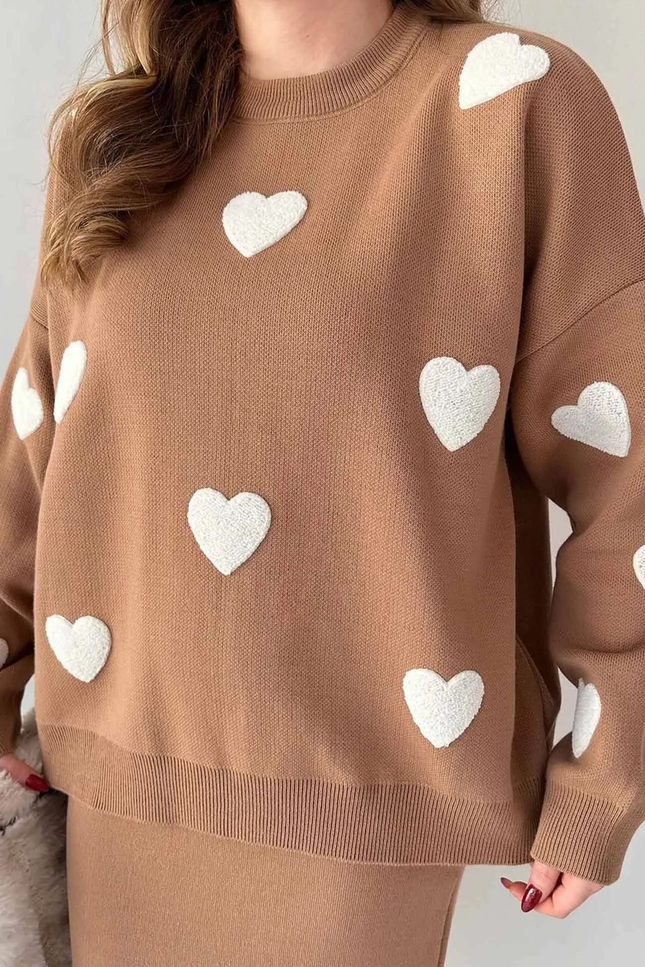 Maxct Heart Graphic Sweater Midi Skirt Knit Suits