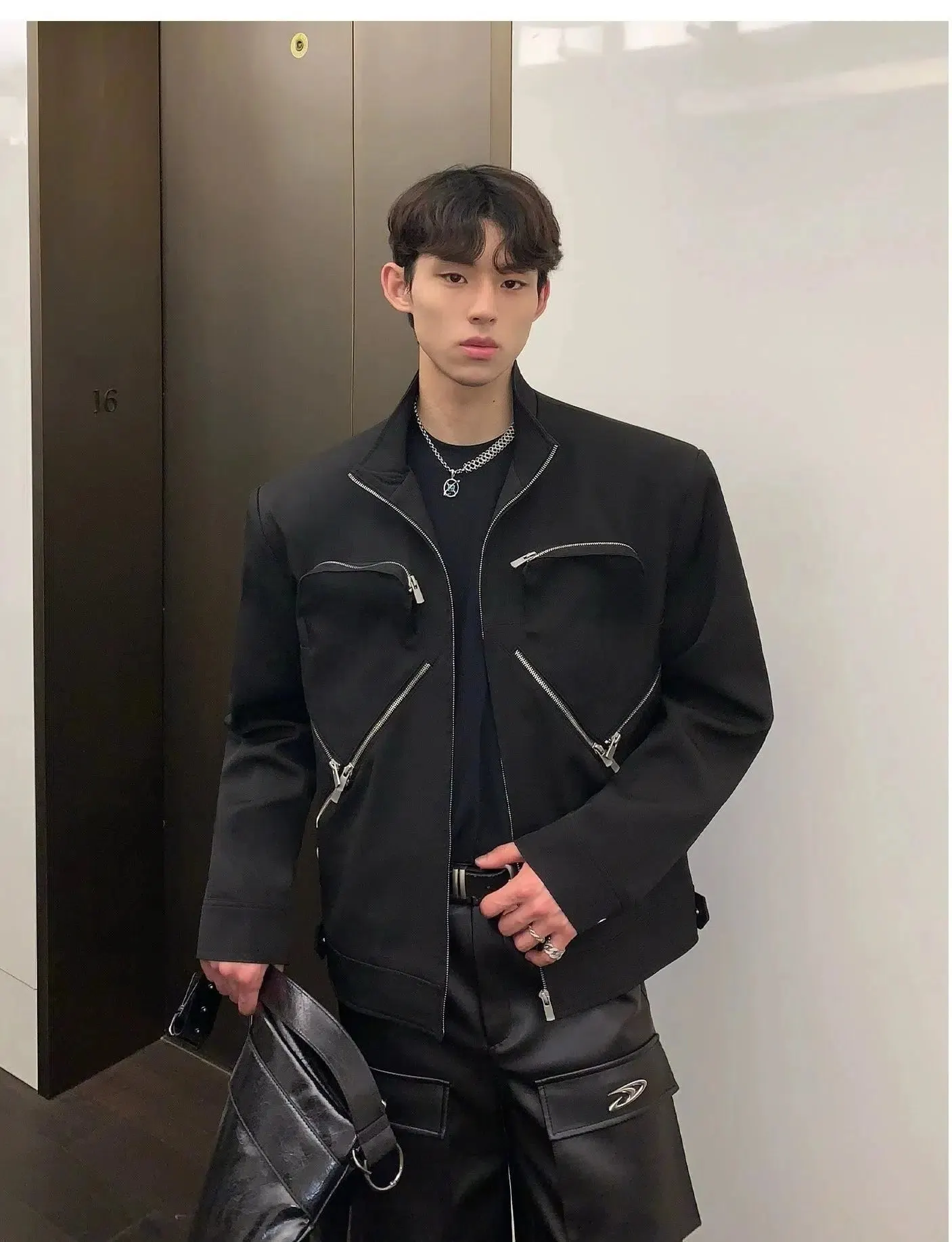 Maxct Black Zip-up Jacket with Shoulder Pads
