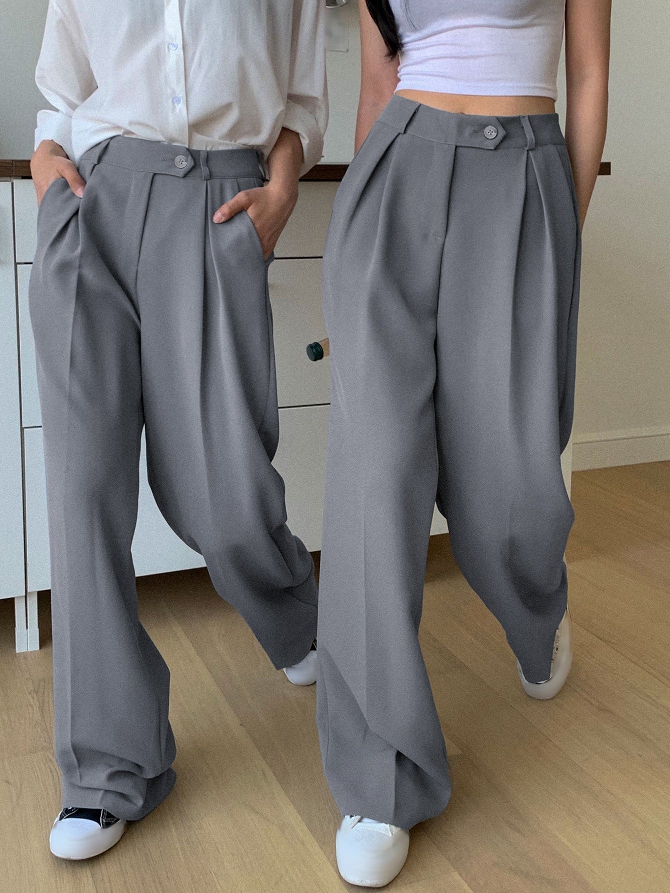 Maxct 1pc High Waist Slant Pockets Tailored Pants