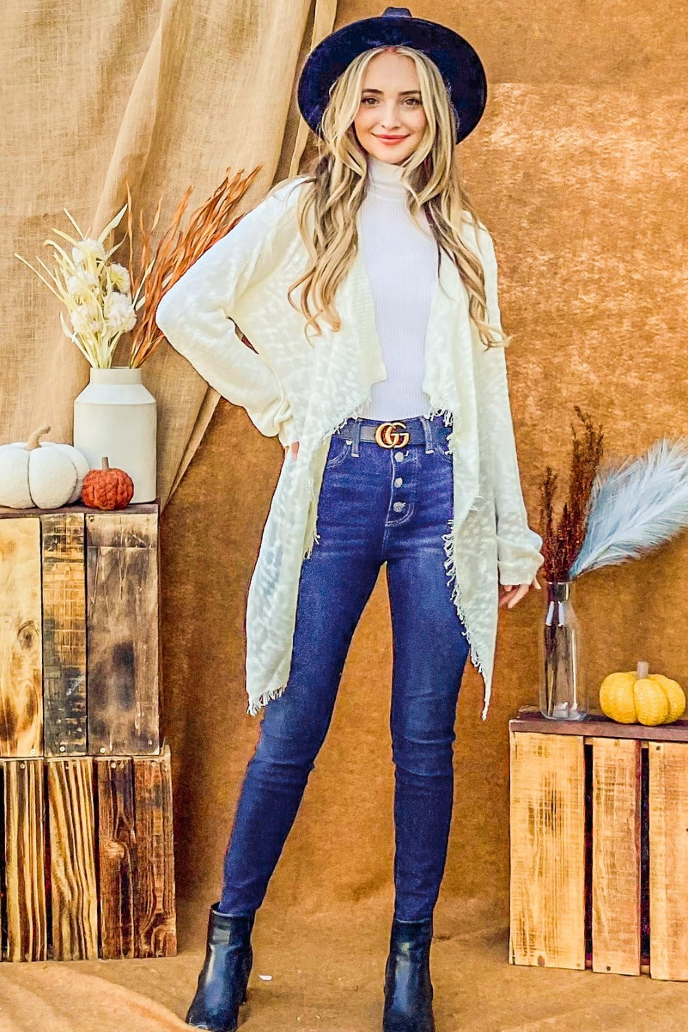 Maxct &And The Why Textured Knit Fringe Hem Cardigan