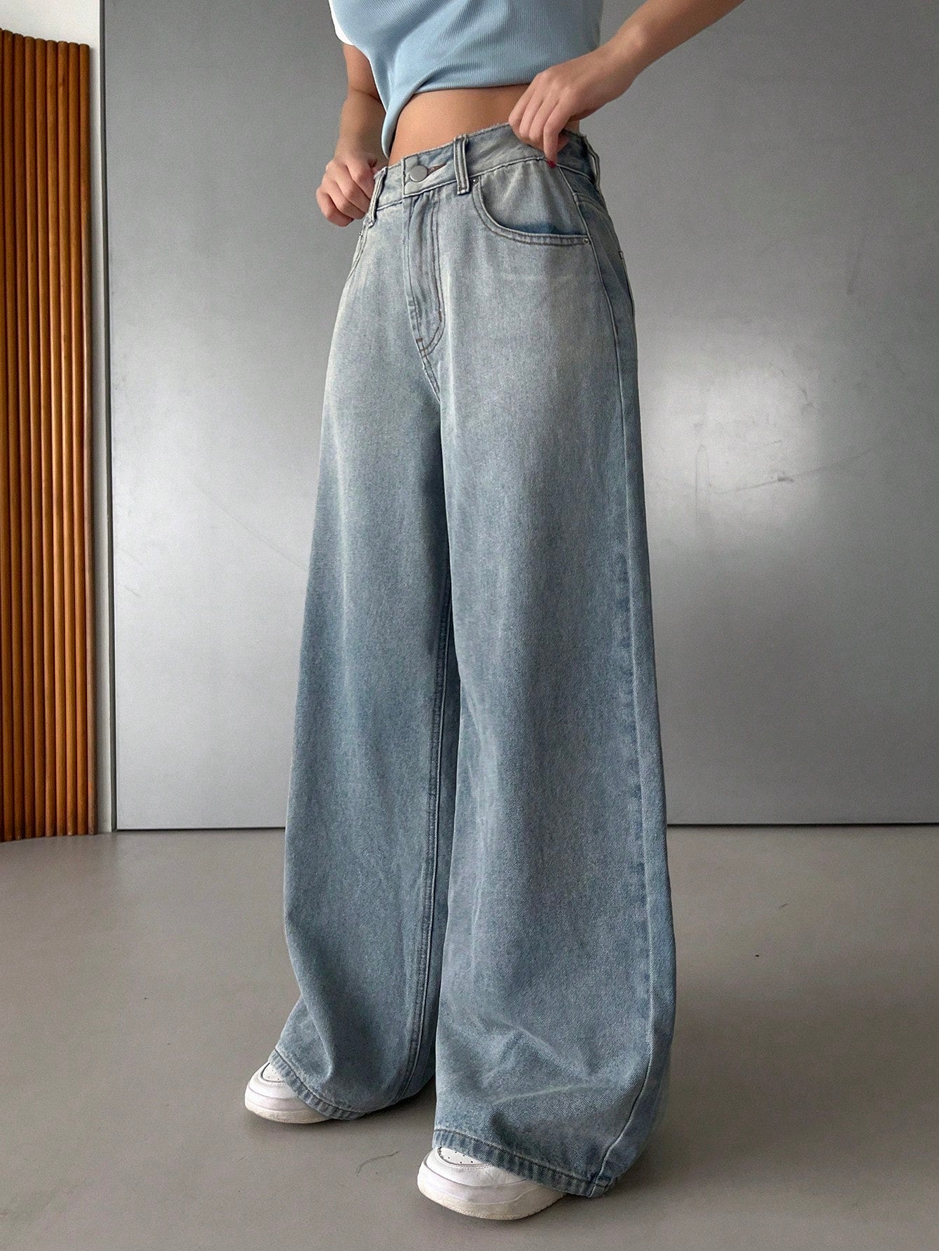 Maxct Women's Loose Fit Casual Wide Leg Denim Pants With Pockets