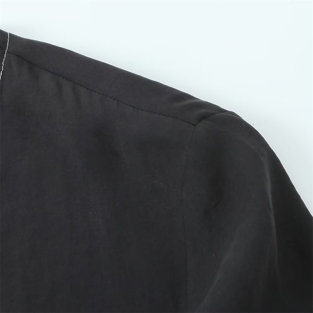 Autumn New Women's Fashion Simple Slim Fit Solid Color Deep V-neck Bow Tie Decorative Long Sleeve Shirt