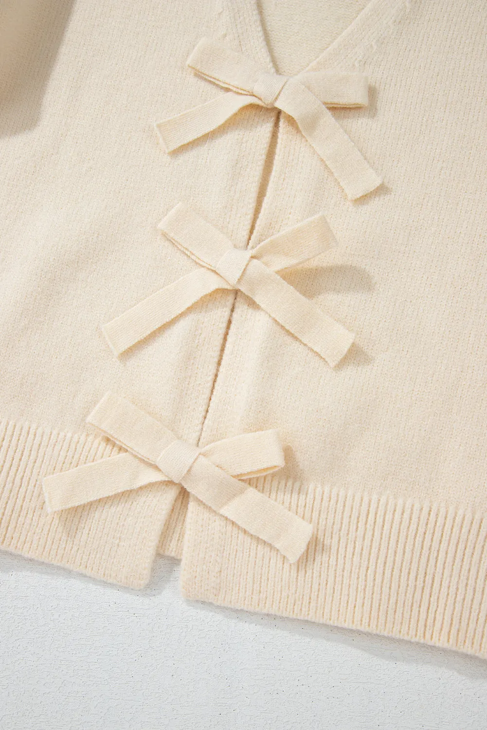 Maxct &Bowknot Front V Neck Long Sleeve Cardigan