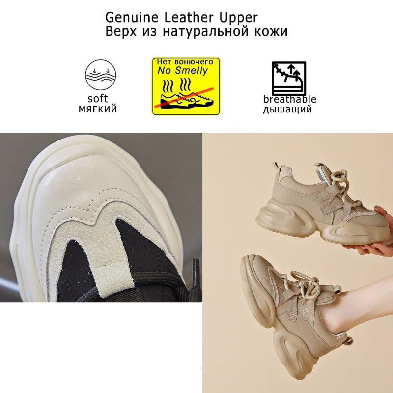 Women's  8cm Leather Air Mesh Platform Sneakers Maxct