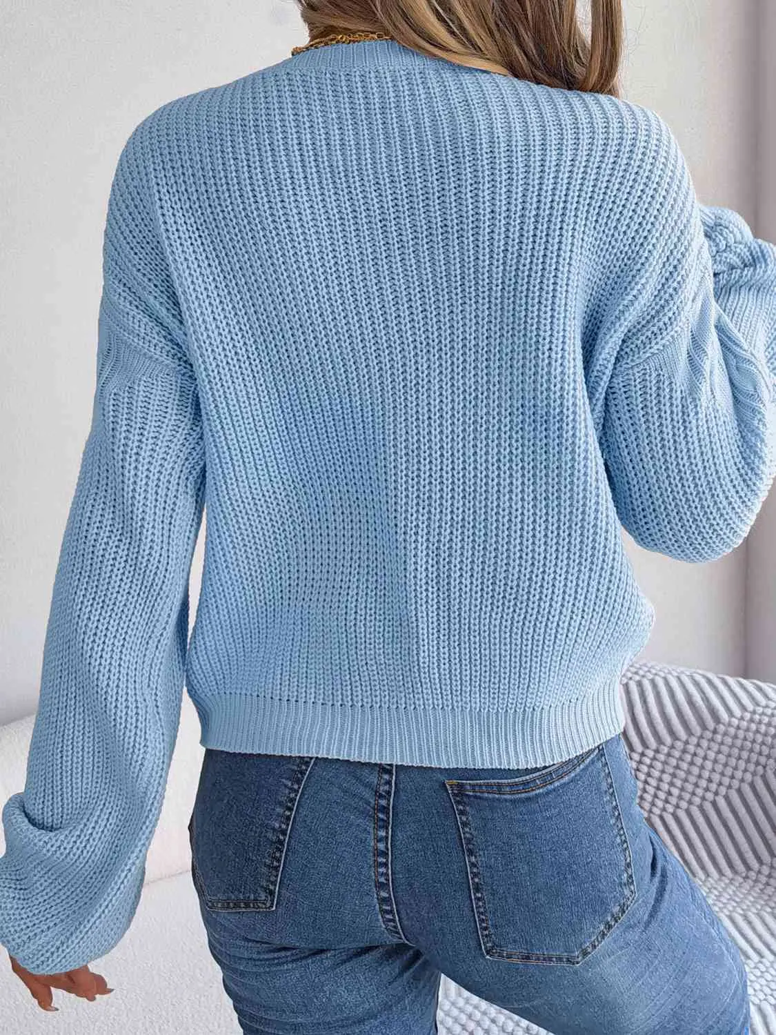 Maxct &Cable-Knit Round Neck Drop Shoulder Sweater