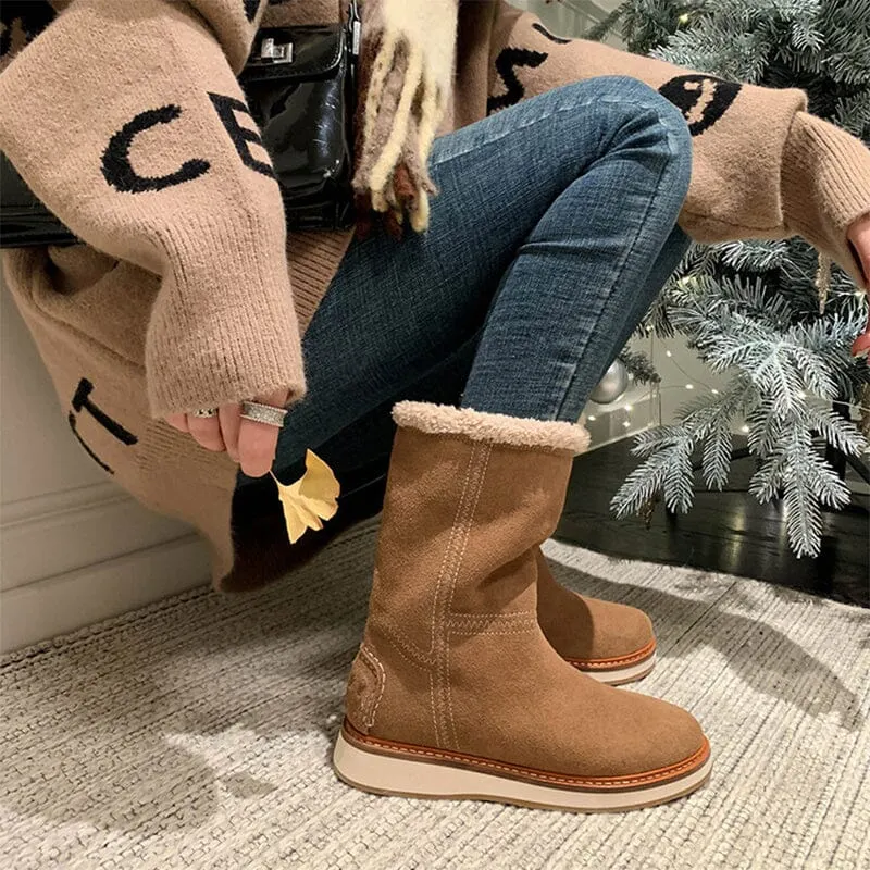 Women's Snow Boots for Cold Winter Retro Mid Calf Boots Maxct