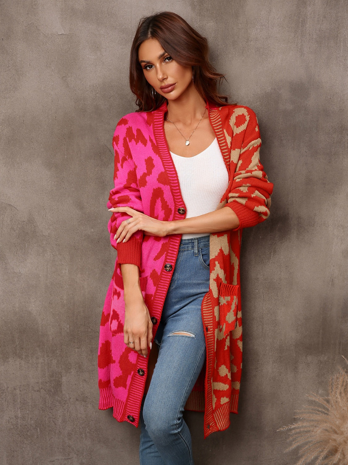 Maxct &Leopard Button Down Longline Cardigan