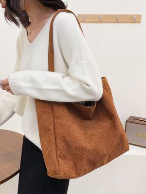 Large Capacity Corduroy Shoulder Tote Bag - Women Tote Bags
