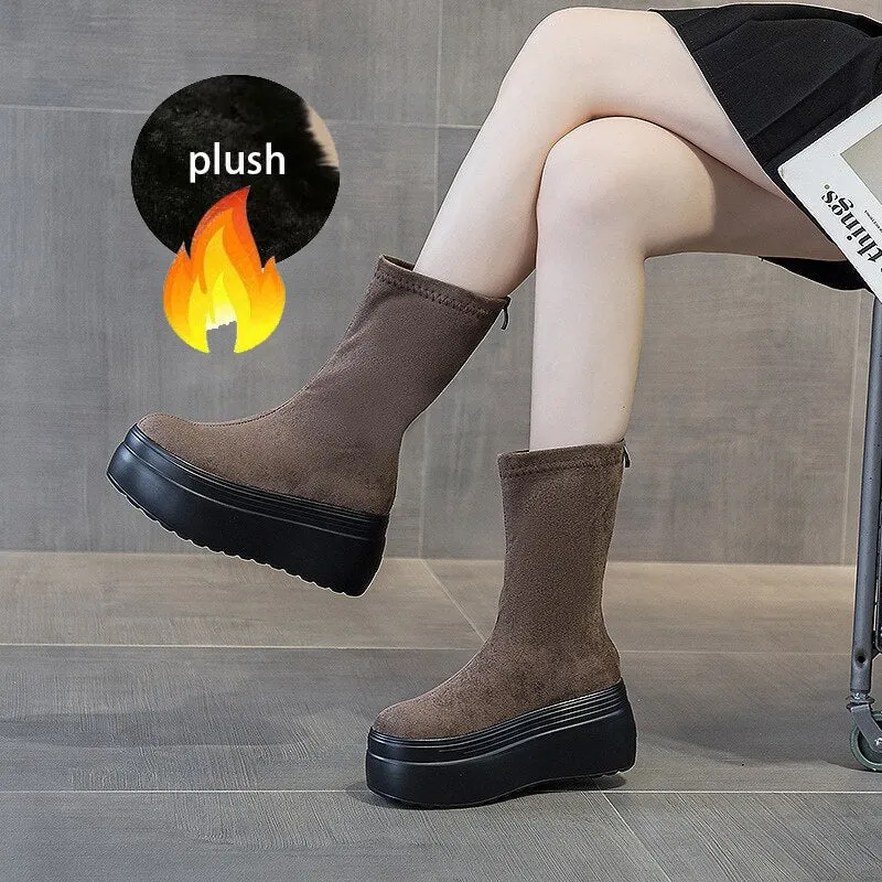 8cm Suede Platform Boots for Women Maxct