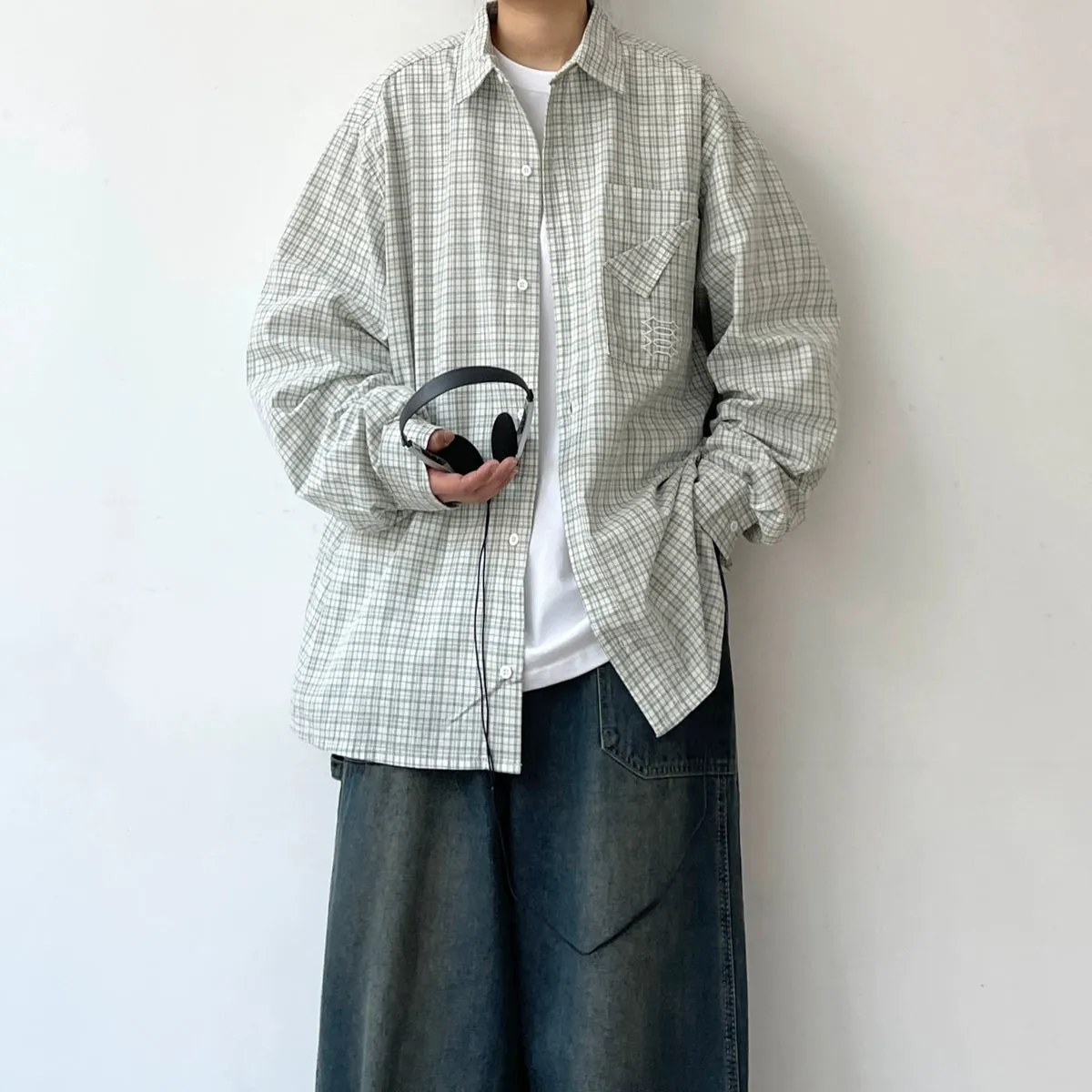 EVER Folded Pocket Green Plaid Shirt Maxct