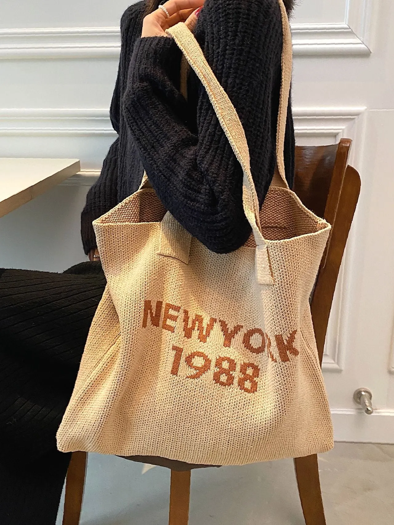 Maxct - Letter Graphic Crochet Shopper Bag  - Women Tote Bags