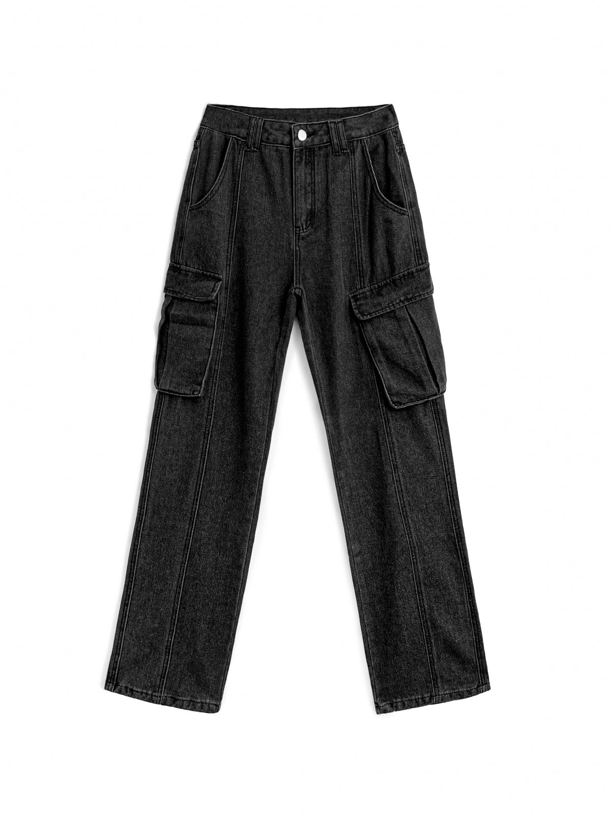 Washed Mid Waist Pocket Cargo Jeans Maxct