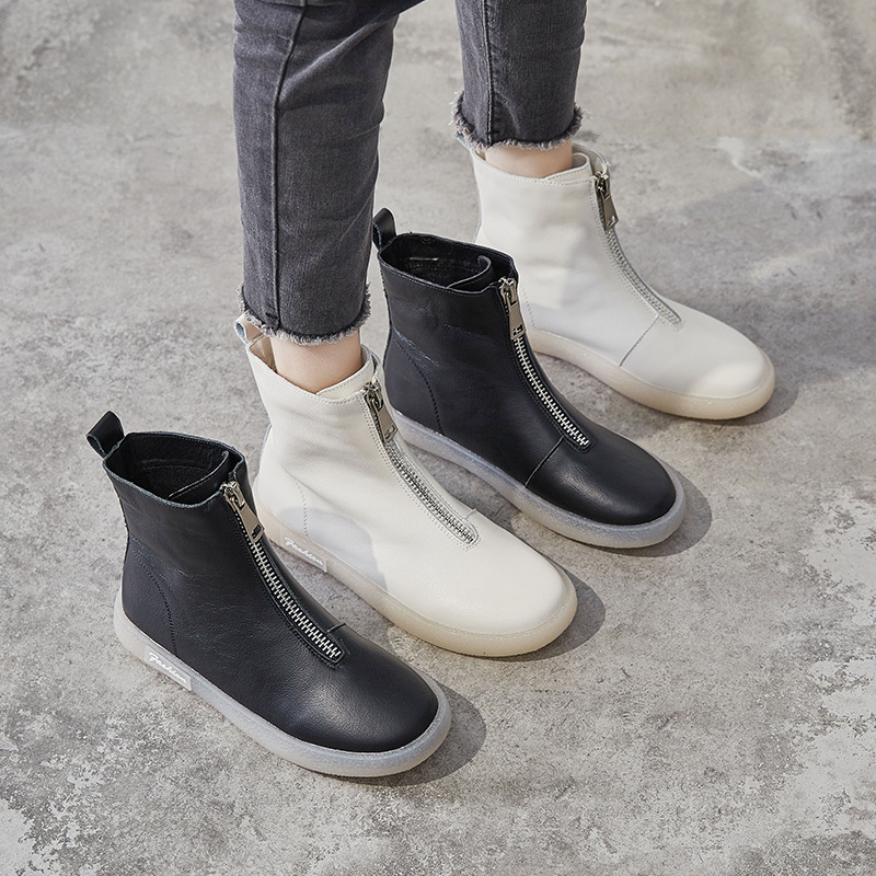 Leather Flat Ankle Boots - true-deals-club