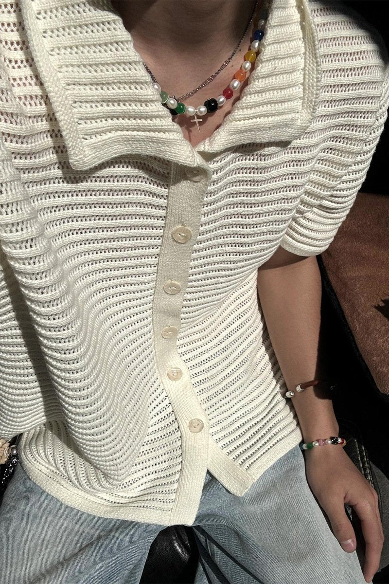 Maxct 90s Streetwear Niche Retro Hollow Shirt Boys Summer New Knitted Shirt Short-sleeved Old Money Style Wear Lapel Half-sleeved Top
