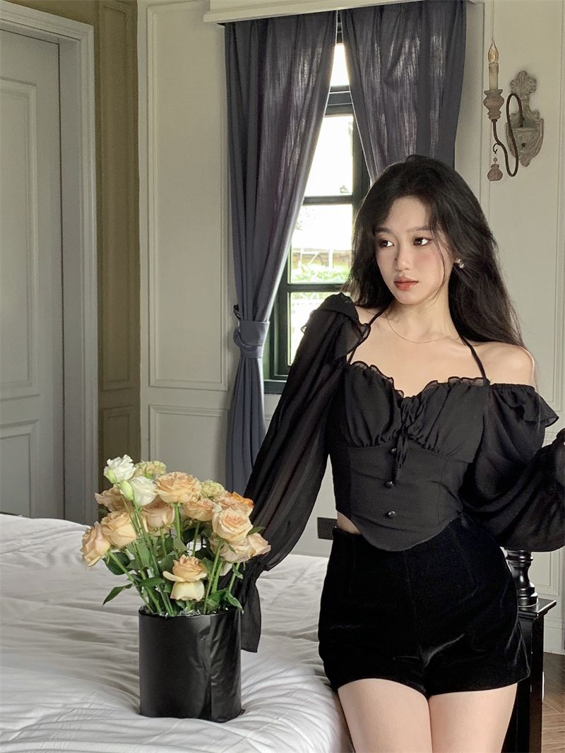 Shirts Blouses Spring Autumn Halter Off Shoulder Ruffles Patchwork Blusa Feminina Vintage Elegant Sexy Camisas De Mujer