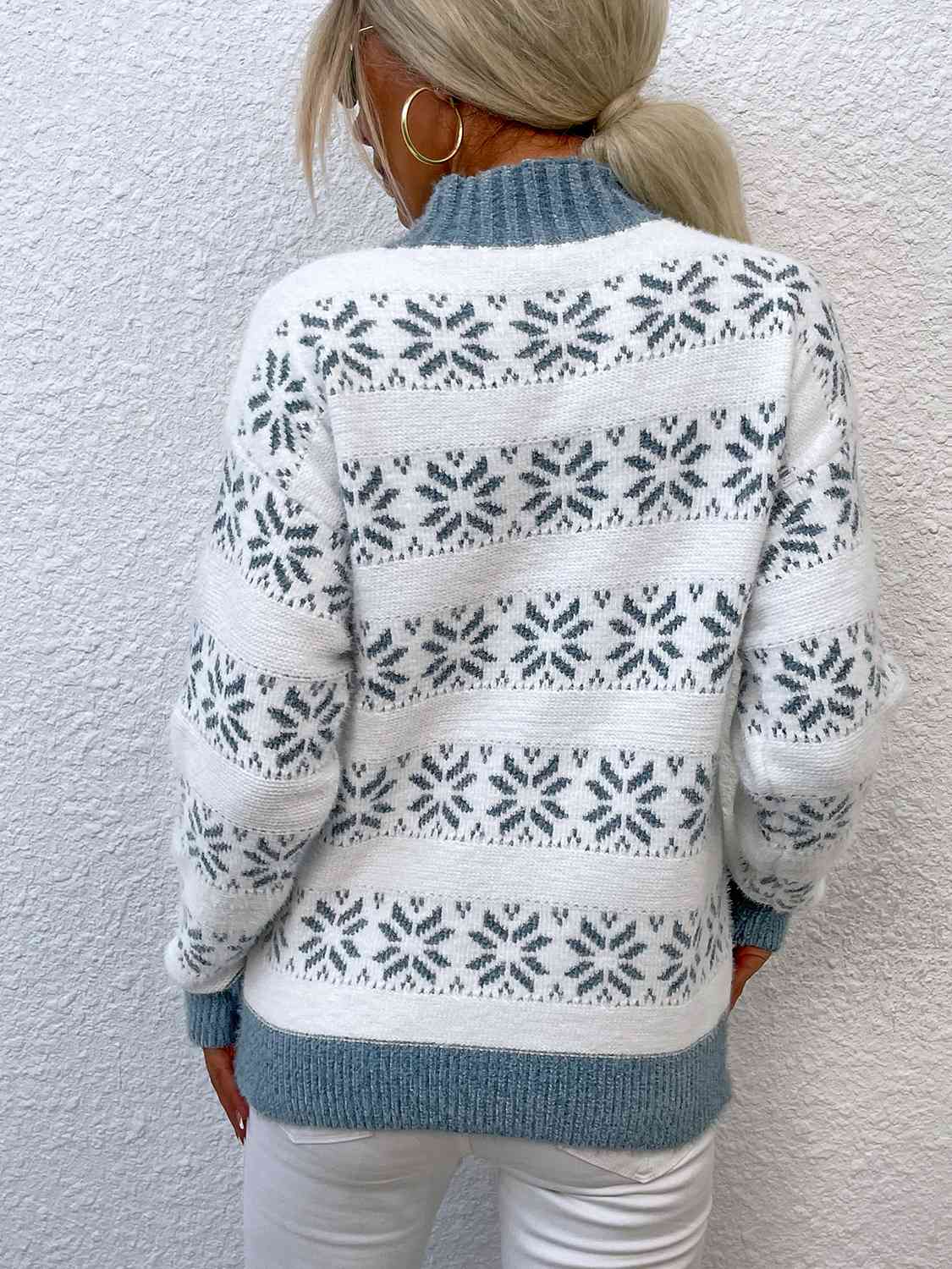 Maxct &Snowflake Pattern Mock Neck Sweater