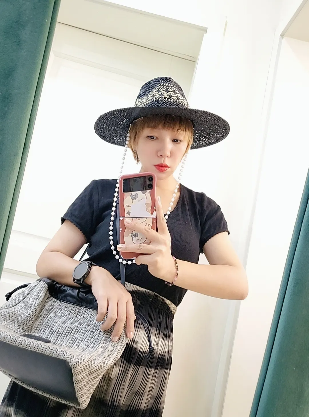 Straw Hat Japanese Style Black Brown Panama Women's Beach Big Brim