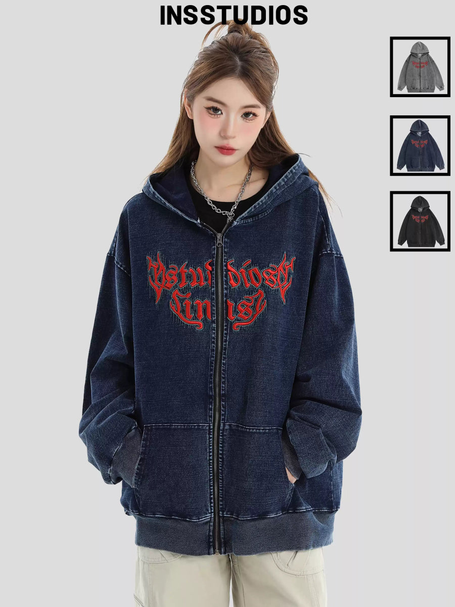 Maxct [Insstudios] Gothic Letter Logo Denim Jacket Na1631