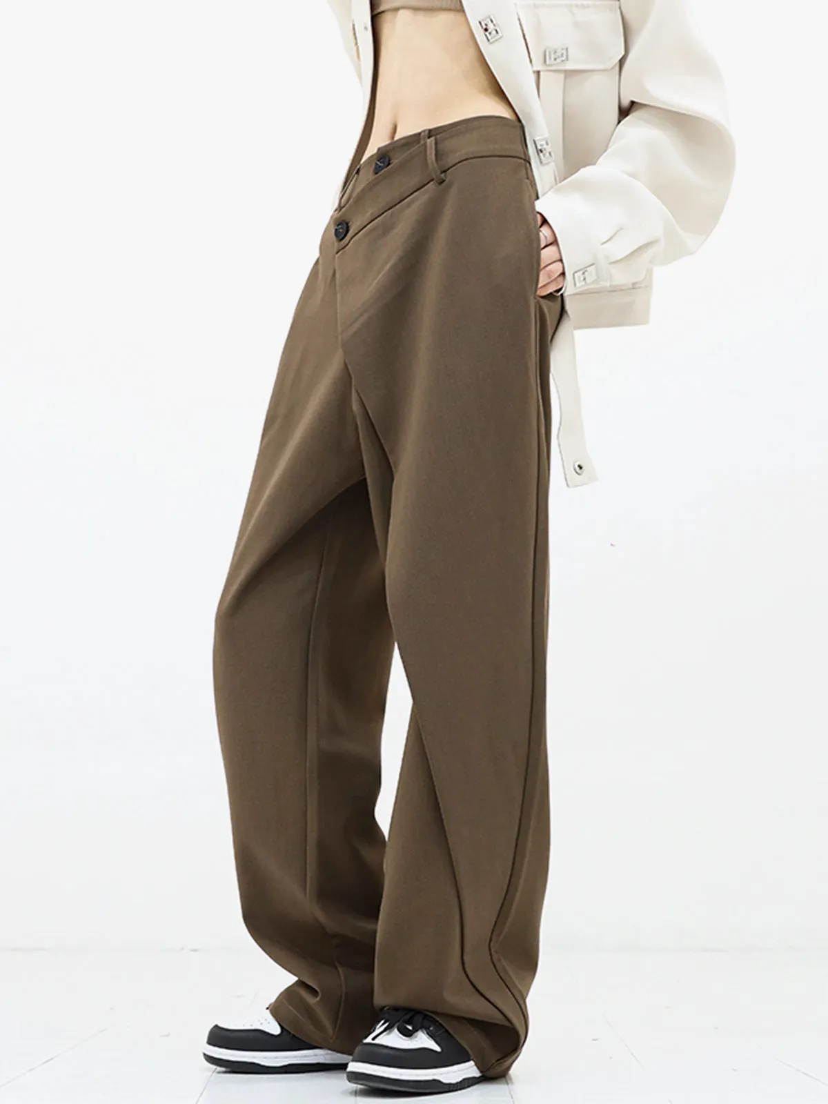 Maxct Asymmetrical Layer Button Wide Leg Dress Pants