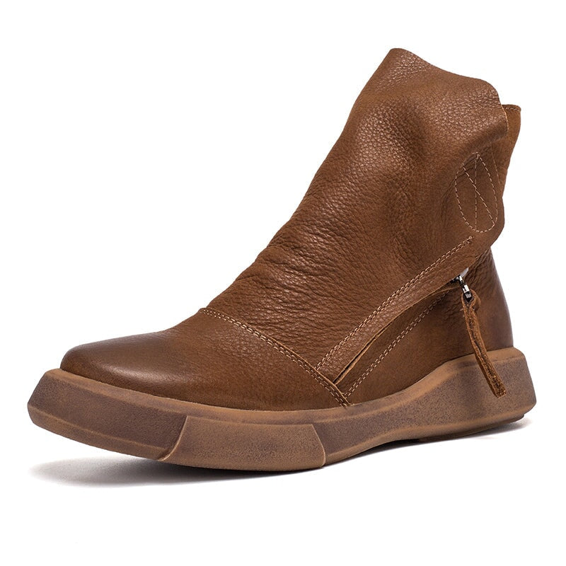 Soft Cowhide Retro Chunky Ankle Boots Black/Coffee Maxct