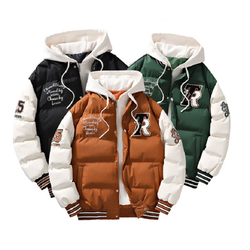 Maxct &Men's Embroidered Hooded Varsity Down Jacket