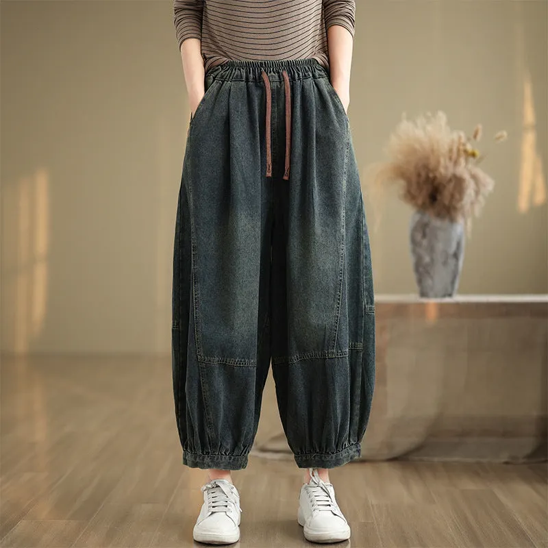 Maxct Women Autumn Retro Loose Denim Harem Pants