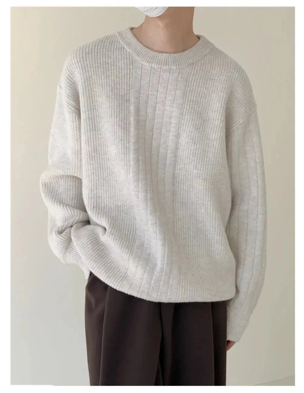 Maxct Light Gray Drape Crew Neck Sweater