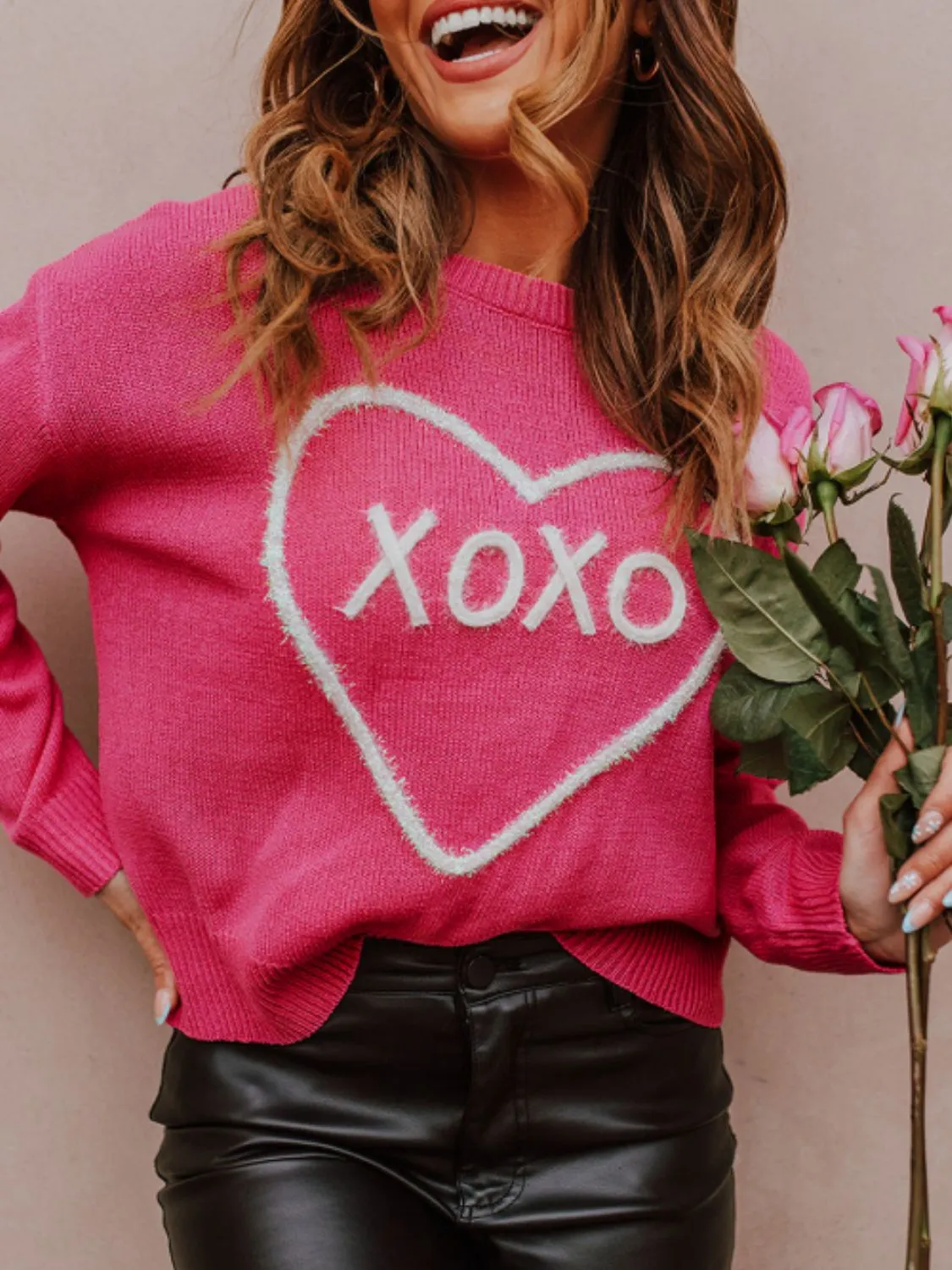 Maxct &XOXO Round Neck Drop Shoulder Sweater