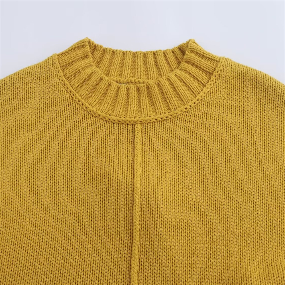 Autumn New Product Women's Sewing Decoration Long Sleeve Round Neck Loose Fork Simple Knitted Shirt