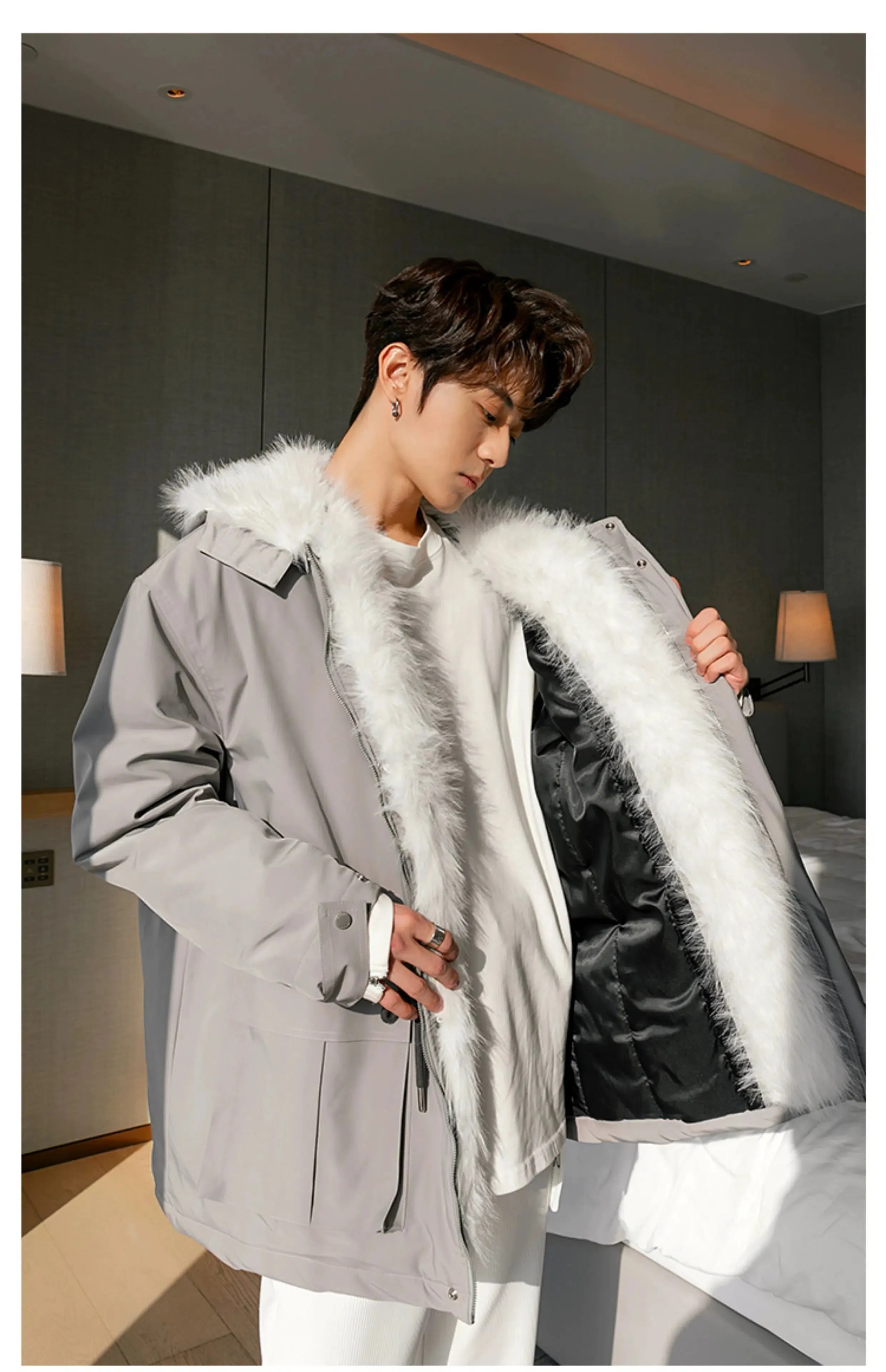 Maxct Detachable Fur Collar Hooded Jacket