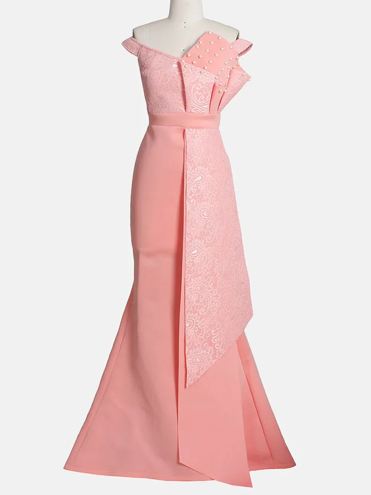 Low Cut Mermaid Beaded Party Maxi Dress Maxct