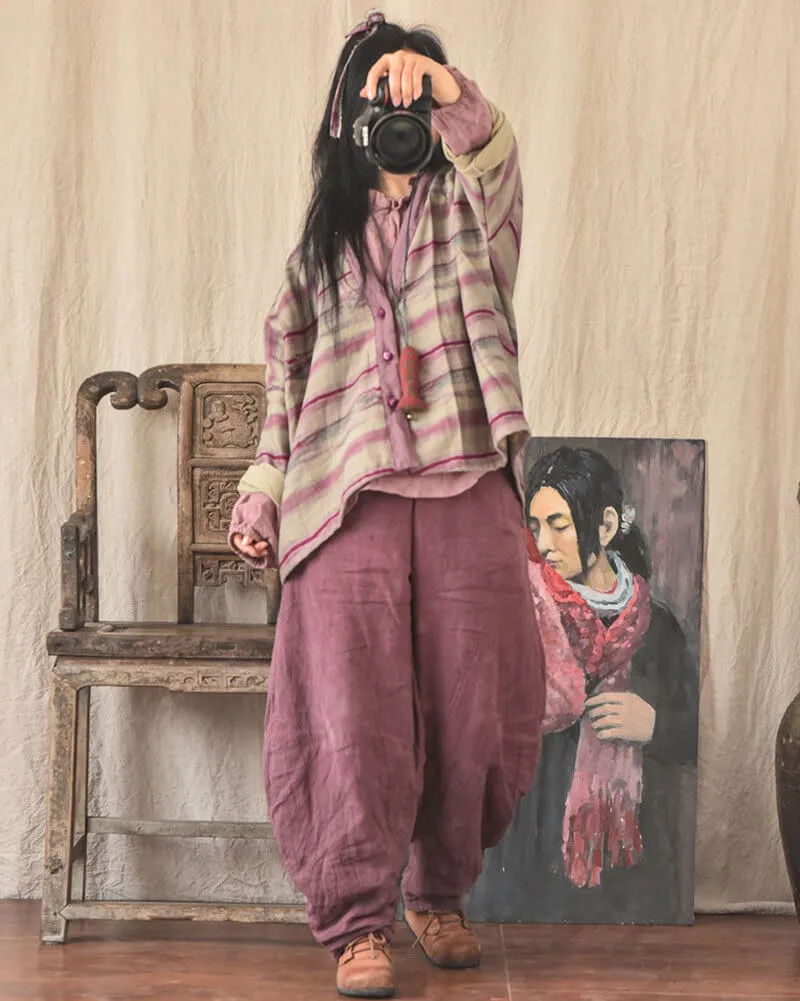 Maxct Plus Size - Spring Solid Color Linen Loose Casual Pants