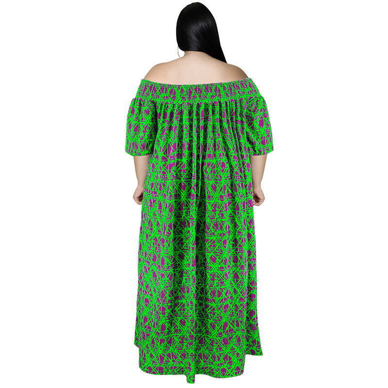 Casual Print Off Shoulder Dress Maxct