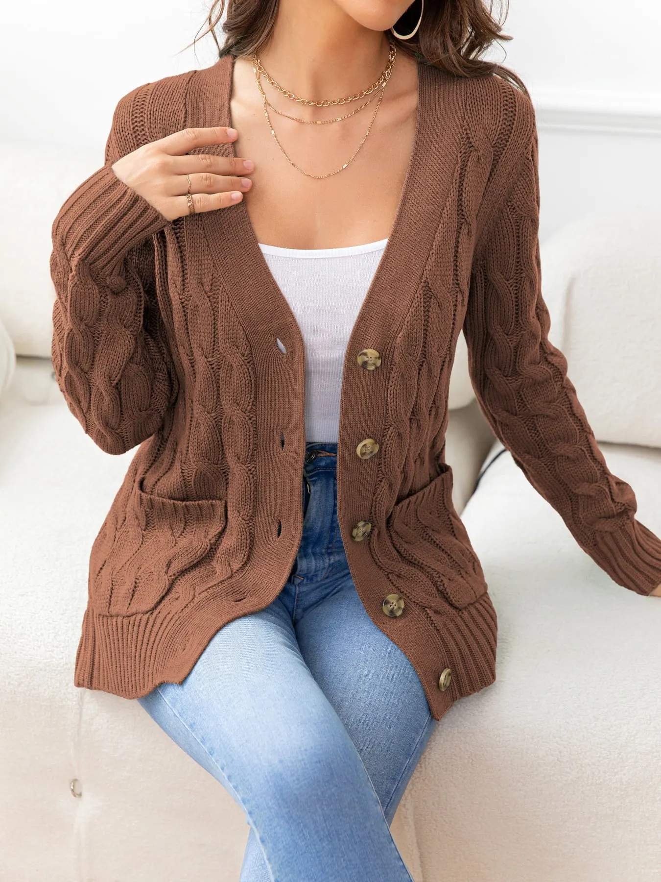 Maxct &Button Down Cable-Knit Cardigan