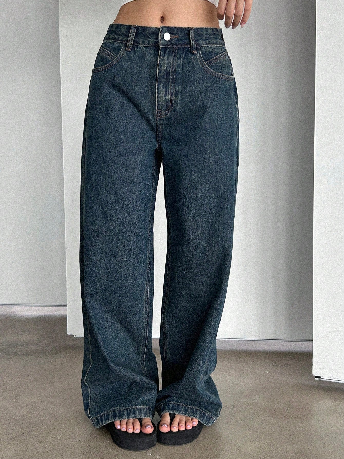 Maxct Women's Loose Fit Wide Leg Denim Pants With Pockets, Casual