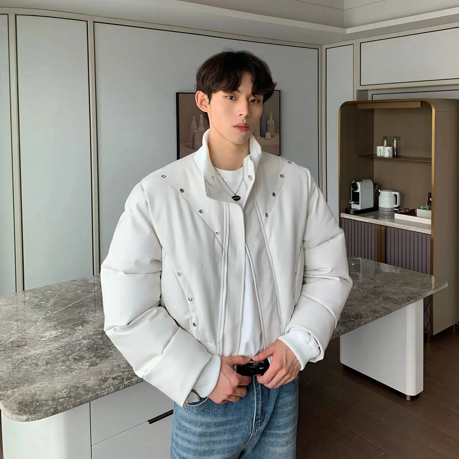 Maxct Baseball PU Leather Padded Bomber Jacket