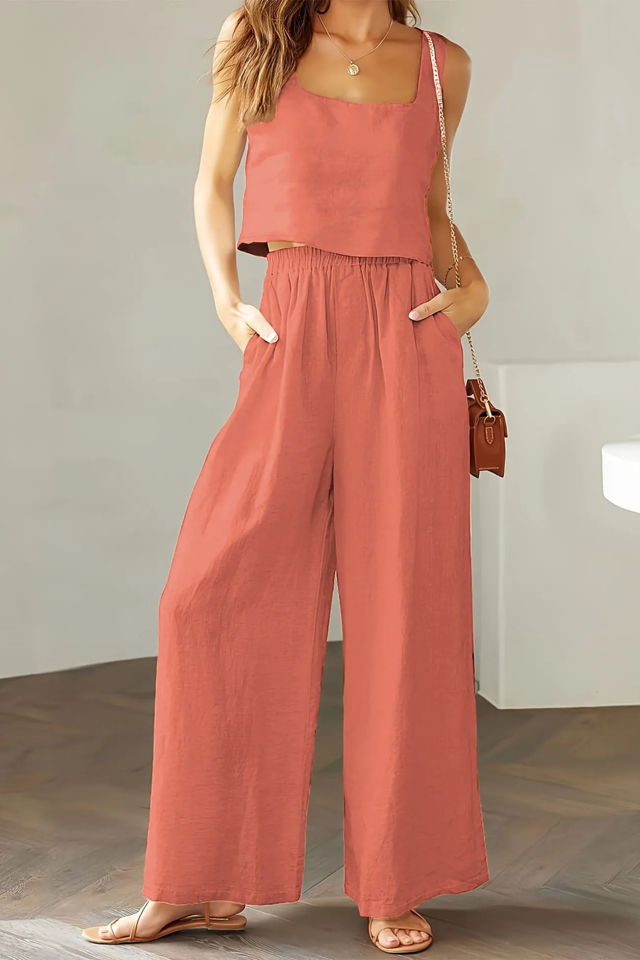 Maxct Square Neck Tank Top Long Pants Set