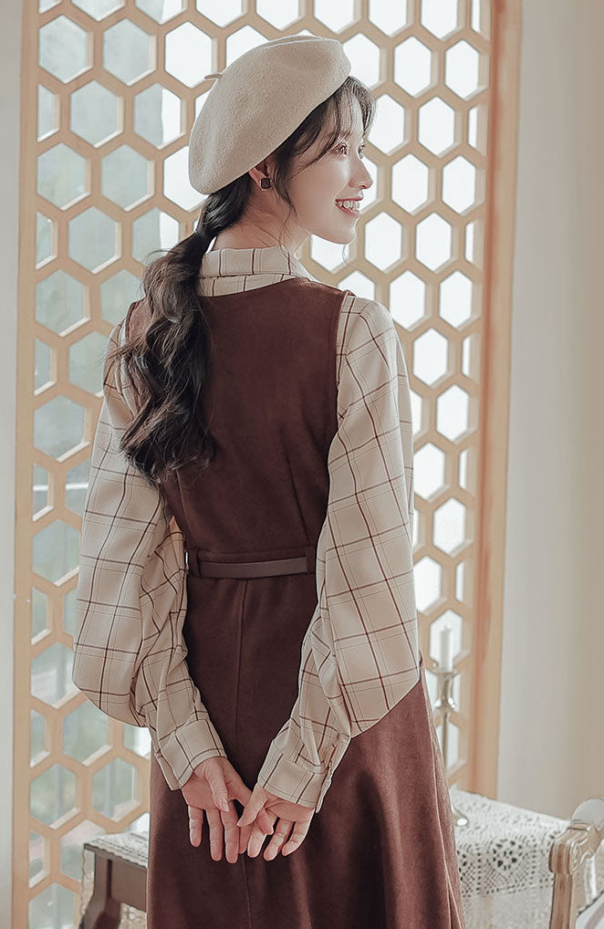 Button Up Suede Pinafore Dress Maxct