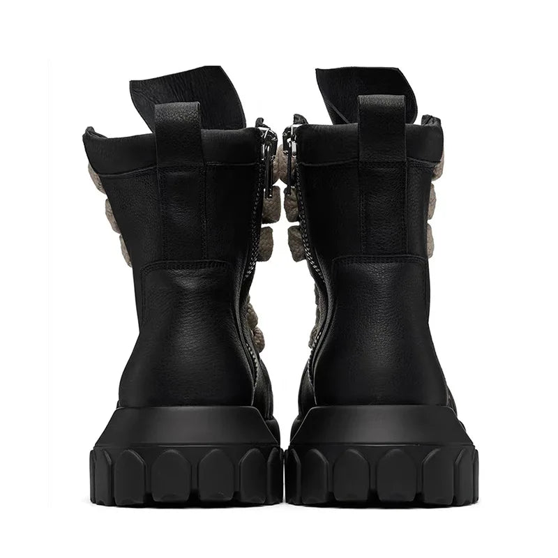 Style Cross-Tied Chunky Bottom Leather Men's British Ankle Boots Maxct