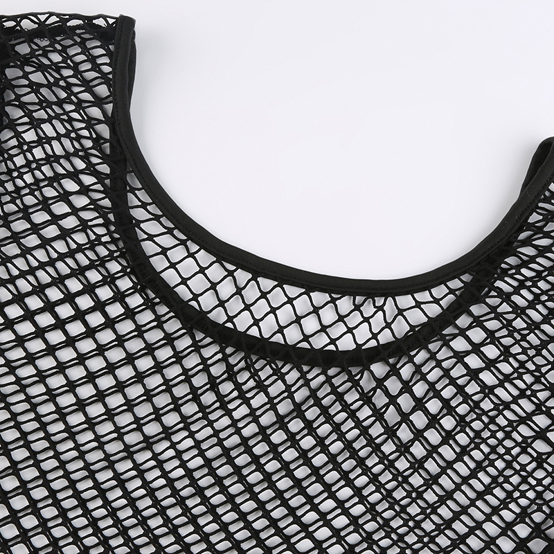 Harajuku Hollow Out See Through Crop Top Gothic Fishnet Mesh T-Shirts Grunge Mall Goth Women Summer Beach Cover-ups