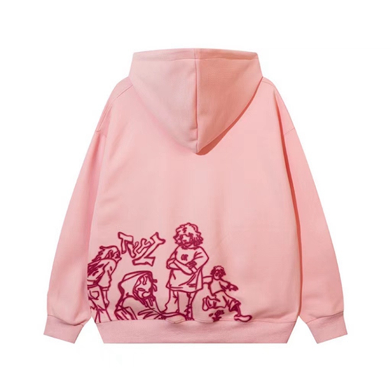 Cartoon Graphic Print Hoodies Women Men Y2K Streetwear Harajuku Long Sleeve Pink Hooded Sweatshirt Vintage Casual Loose Hoodie