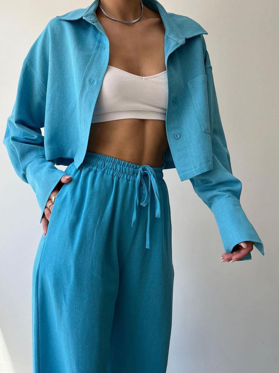 Maxct Collared Drawstring Two Piece Pants Set - Image 8
