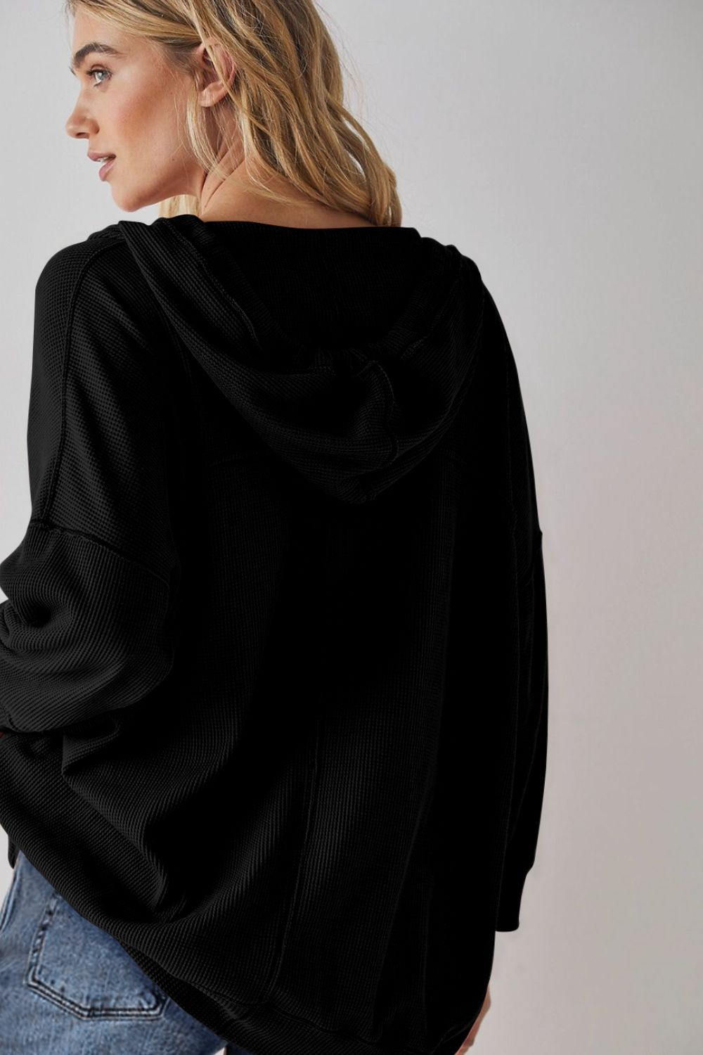Maxct &Exposed Seam Drawstring Long Sleeve Hoodie