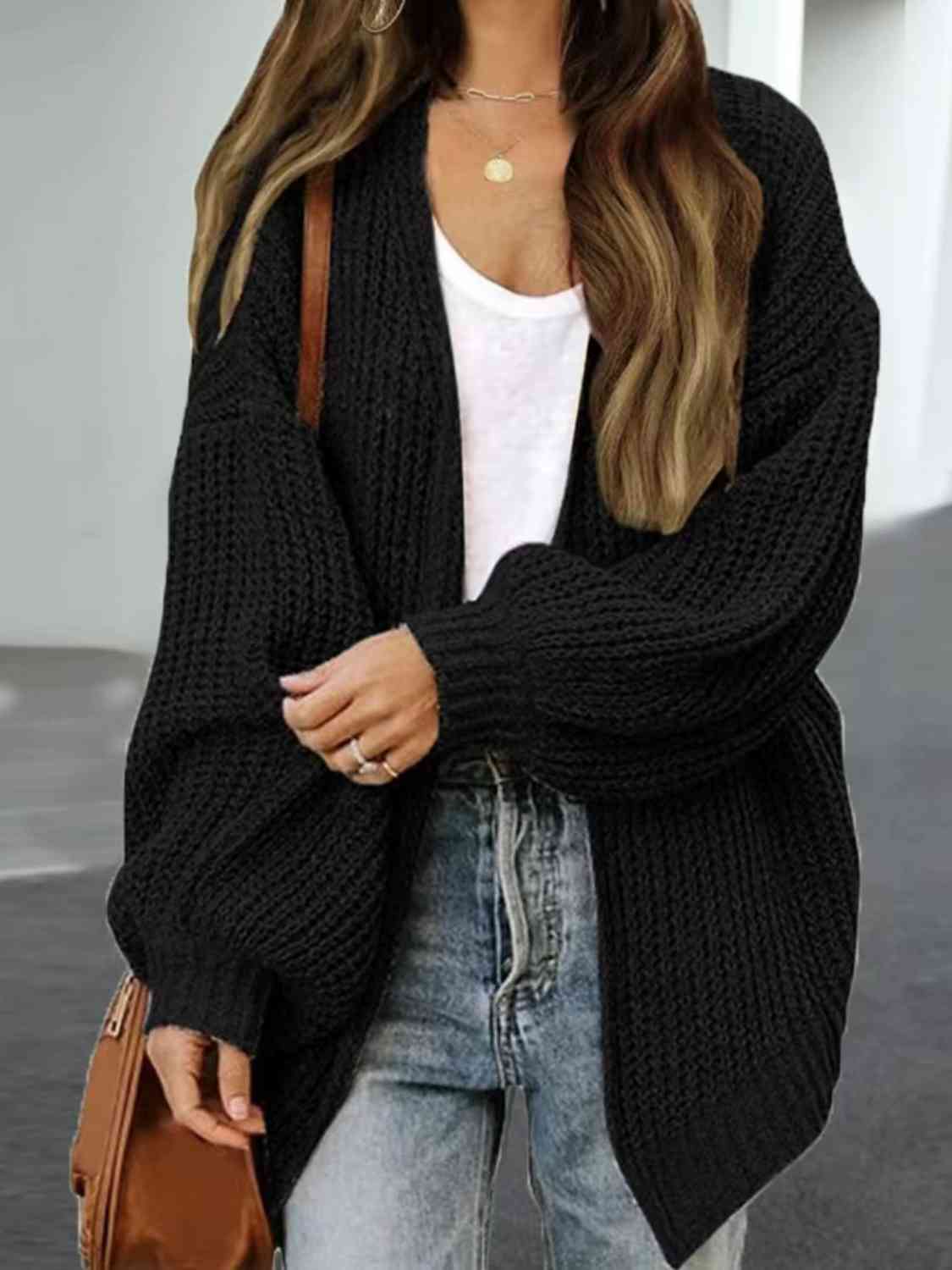 Maxct &Drop Shoulder Balloon Sleeve Cardigan