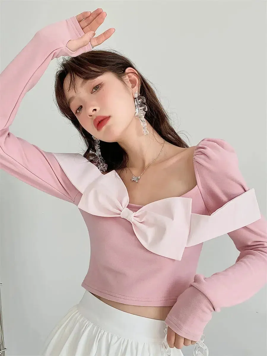 Maxct &Puff Shoulder Bow Crop Top