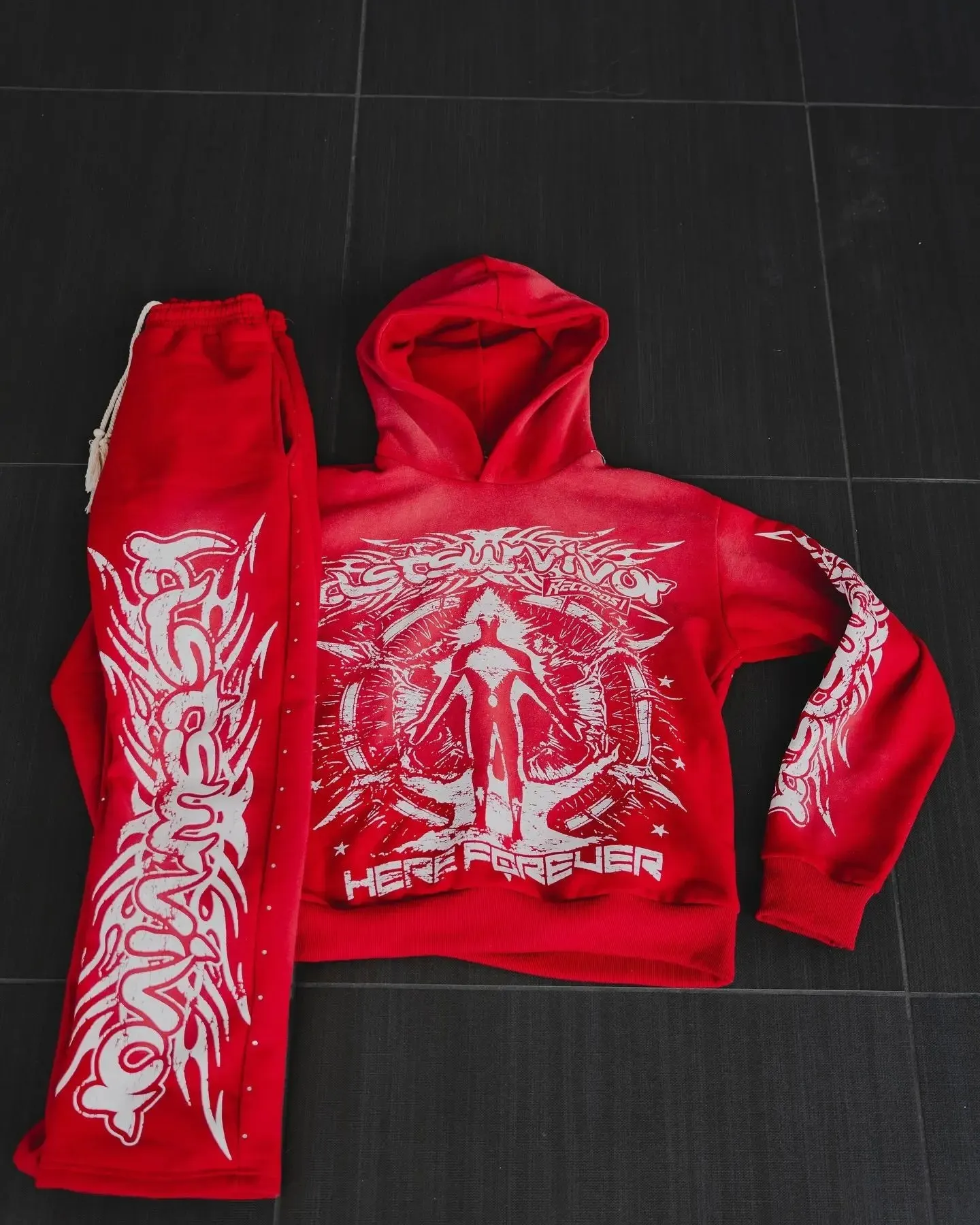 Maxct Y2k Sex Dark Punk Print Pattern Long Sleeved Pullover Hoodie Sweatshirt Casual Pants High Street Sweatpants Vintage Streetwear