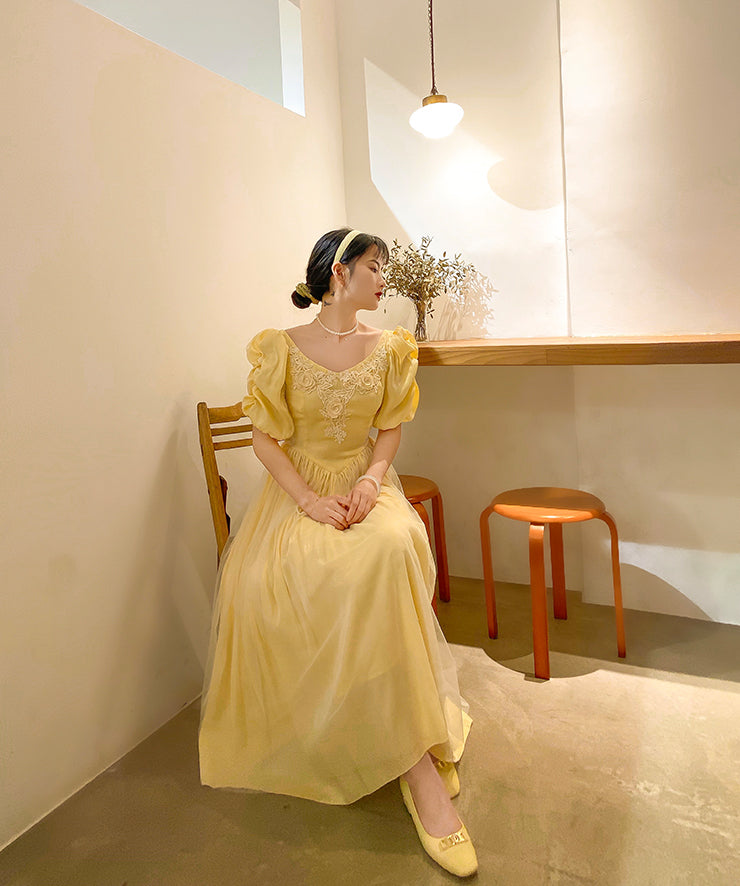 Belle Satin Puff Sleeve Maxi Dress Maxct